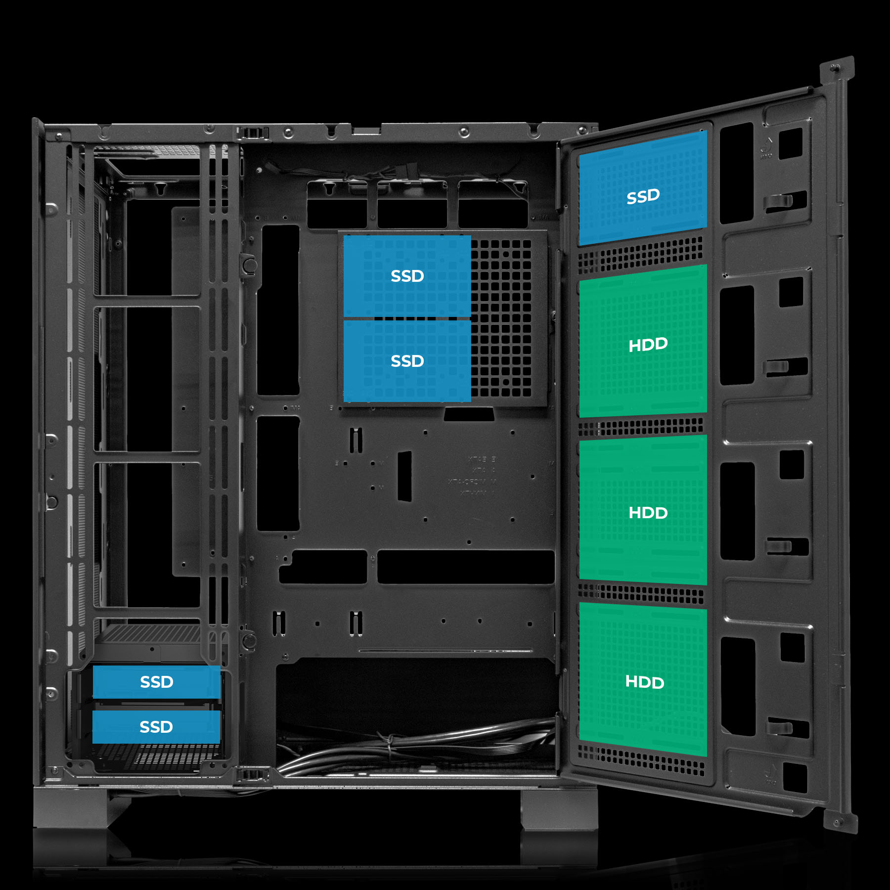 Caja AI Pro 100 preparada para dos GPU y con capacidad para 15 ventiladores y 8 discos.