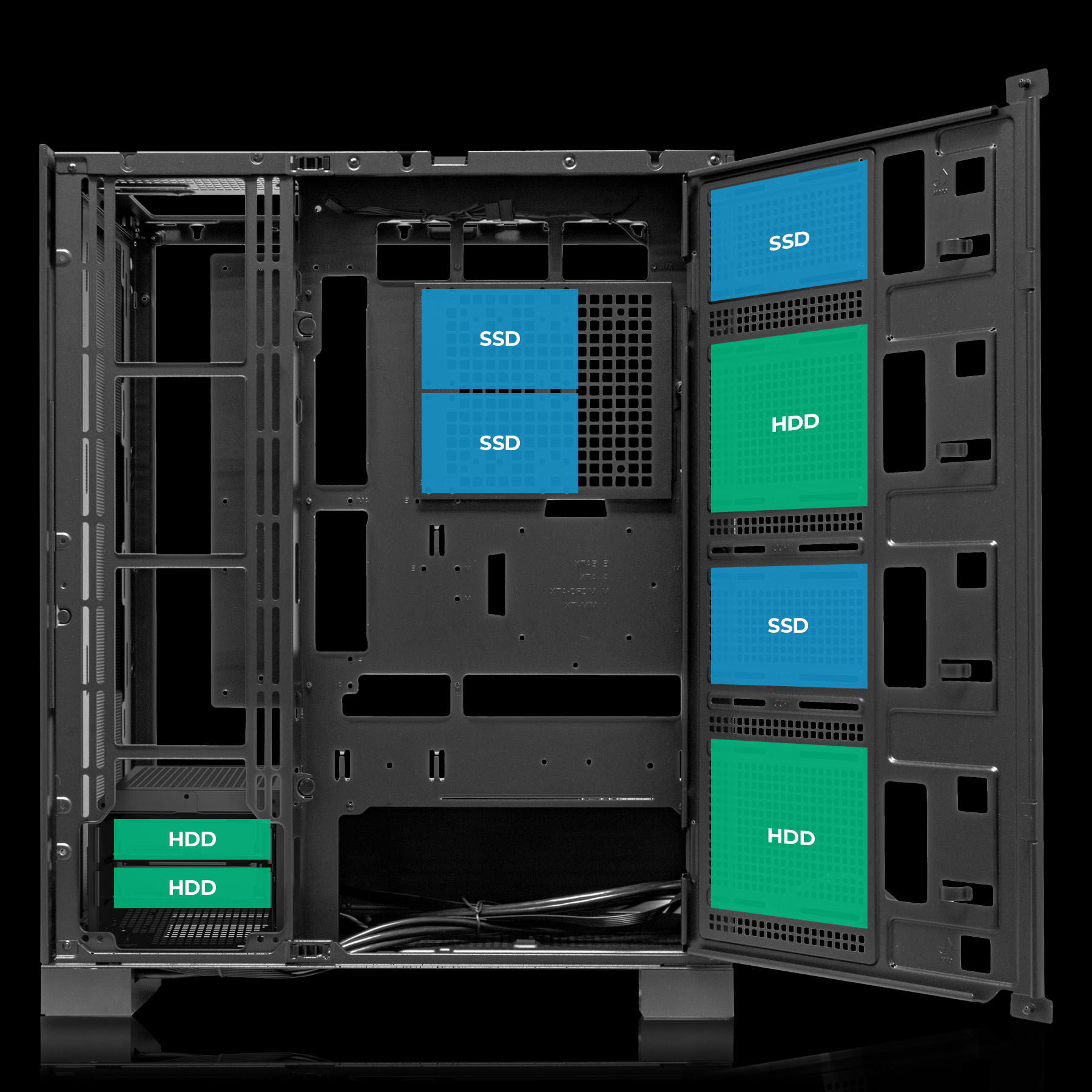 Caja AI Pro 100 preparada para dos GPU y con capacidad para 15 ventiladores y 8 discos.